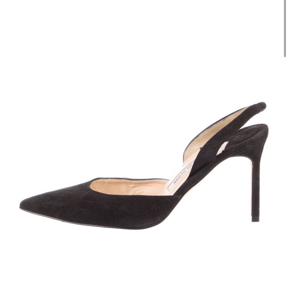 Manolo Blahnik suede Elegant Black Slingback Heels 34.5